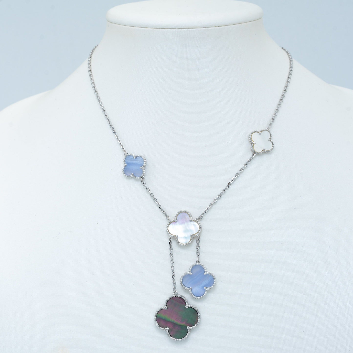 [Kincade Jewelrys]CLOVER MOP CHALCEDONY NECKLACE SILVER 6 MOTIF