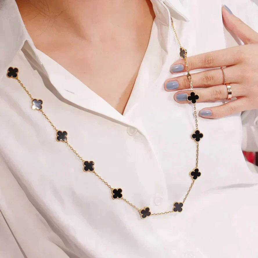 [Kincade Jewelrys]CLOVER 20 MOTIFS ONYX NECKLACE