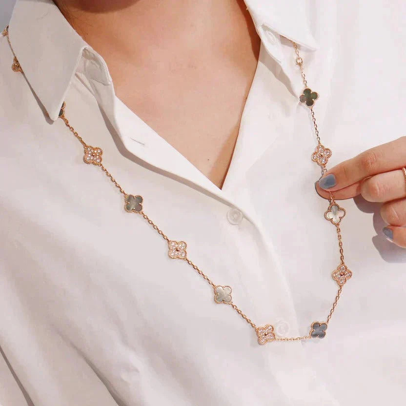 [Kincade Jewelrys]CLOVER 20 MOTIFS DARK MOP DIAMOND  NECKLACE