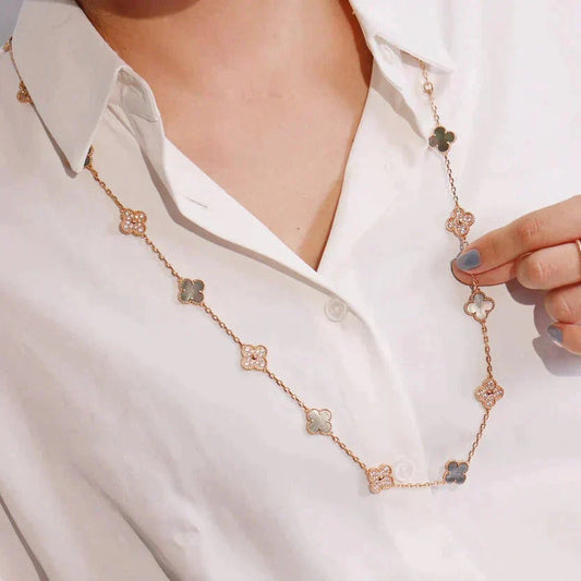 [Kincade Jewelrys]CLOVER 20 MOTIFS DARK MOP DIAMOND  NECKLACE