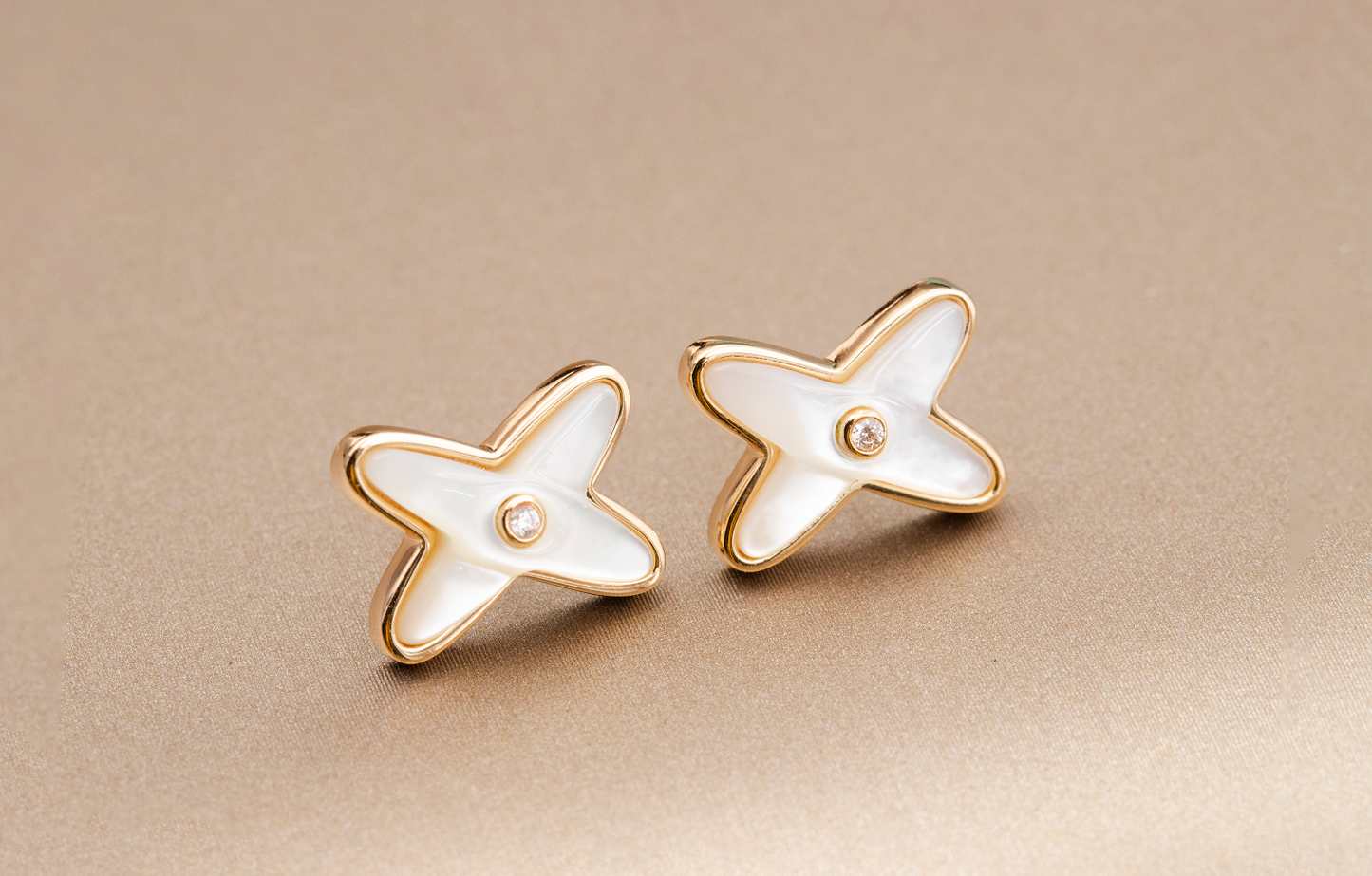 [Kincade Jewelrys]JEUX DE WHITE MOP PINK GOLD DIAMOND EARRINGS