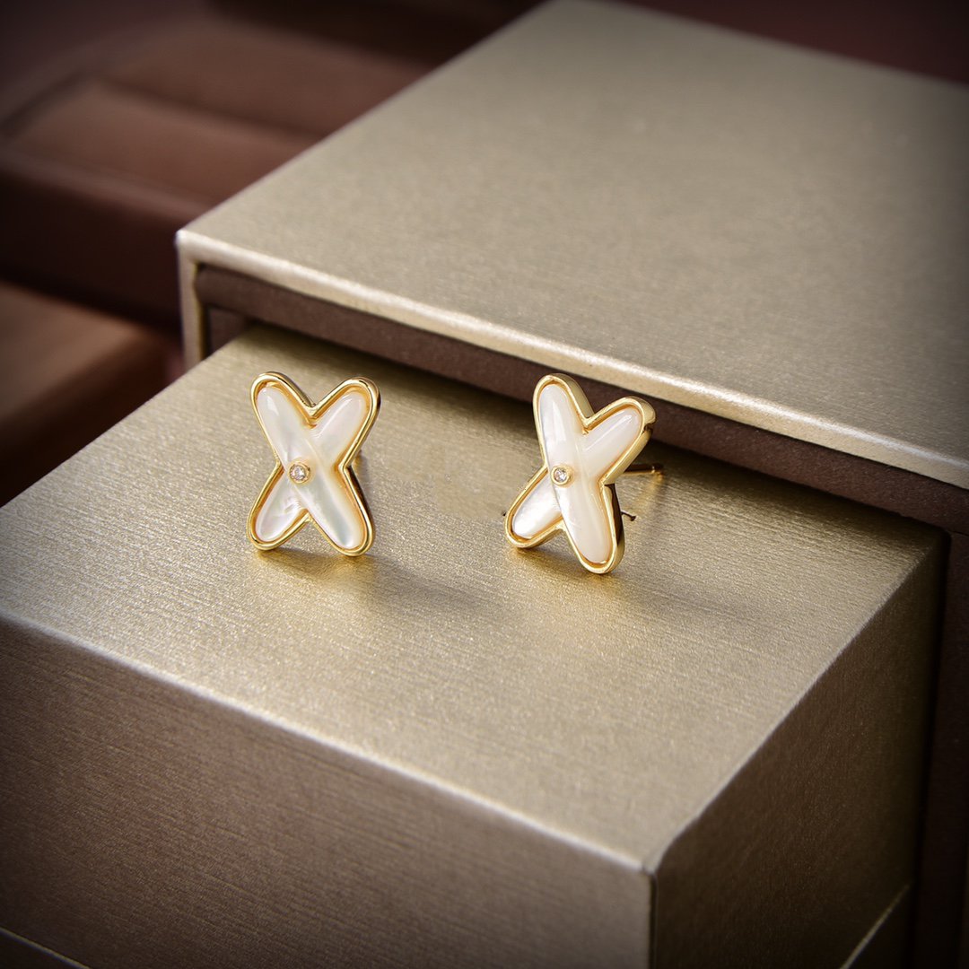 [Kincade Jewelrys]JEUX DE WHITE MOP GOLD DIAMOND EARRINGS