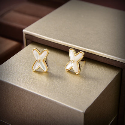 [Kincade Jewelrys]JEUX DE WHITE MOP GOLD DIAMOND EARRINGS