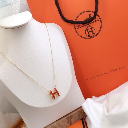 [Kincade Jewelrys]HM CLIC RED ENAMEL GOLD NECKLACE
