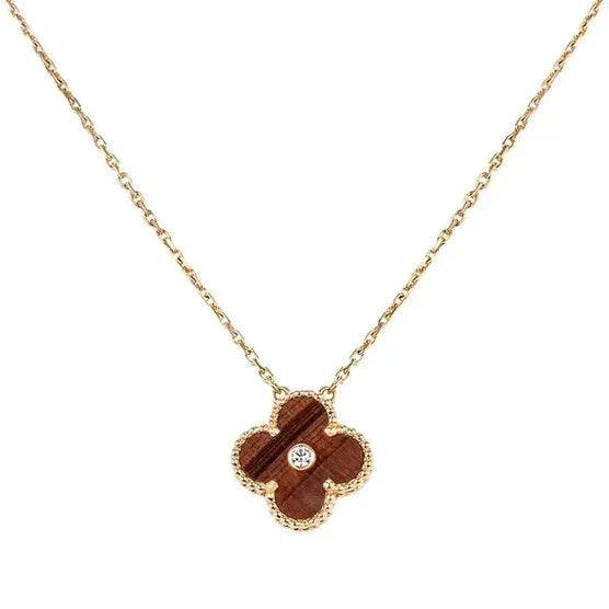 [Kincade Jewelrys]CLOVER 15MM DIAMOND AND YELLOW TIGER'S EYE AGATE necklace