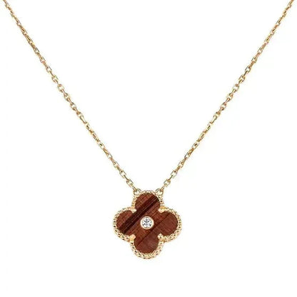 [Kincade Jewelrys]CLOVER 15MM DIAMOND AND YELLOW TIGER'S EYE AGATE necklace
