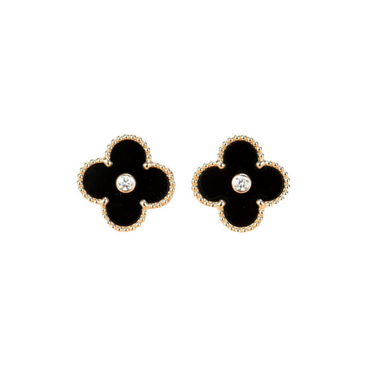 [Kincade Jewelrys]CLOVER MEDIUM 1 MOTIFS ONYX DIAMOND EARRINGS