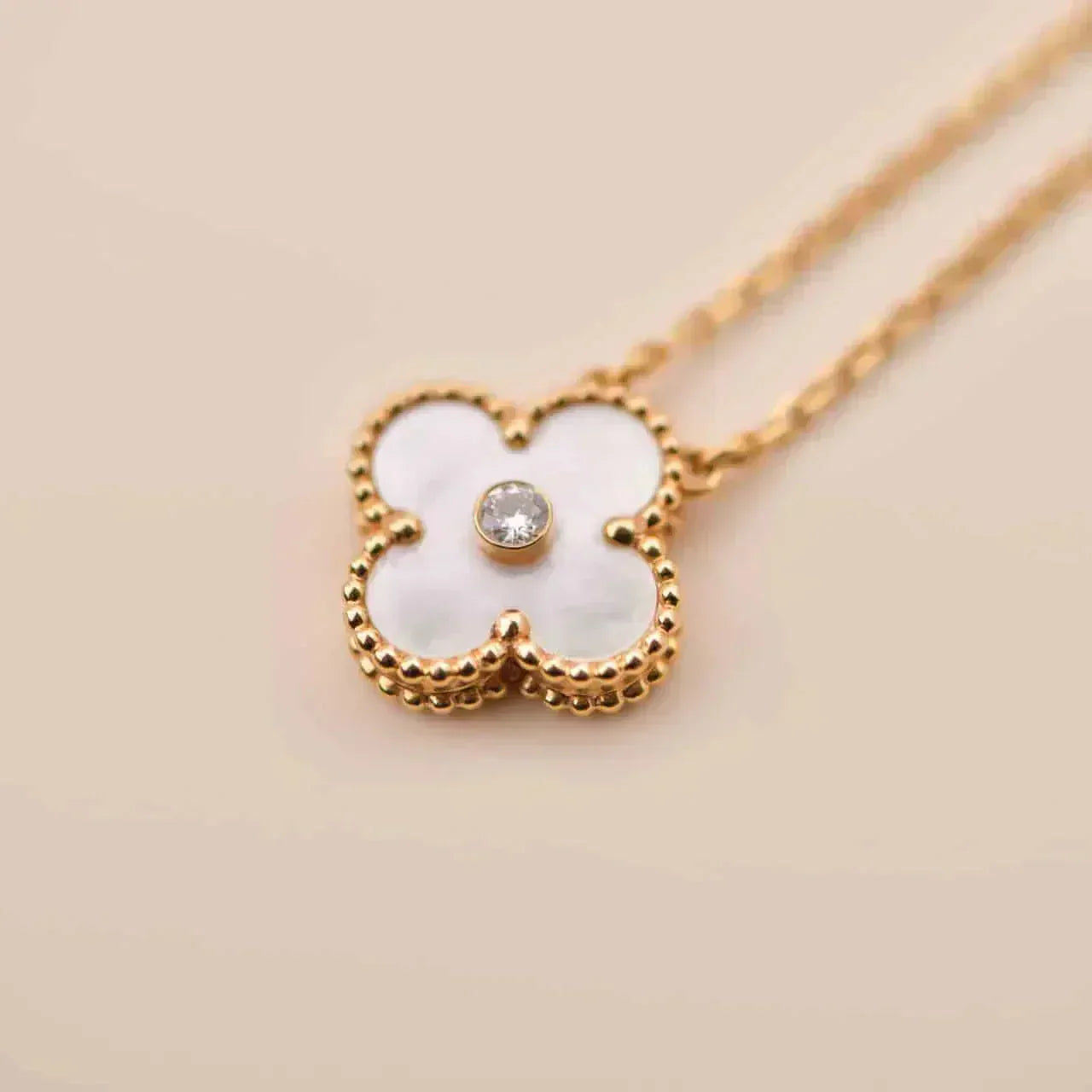 [Kincade Jewelrys]CLOVER 15MM DIAMOND WHITE FRITILLARIA NECKLACE