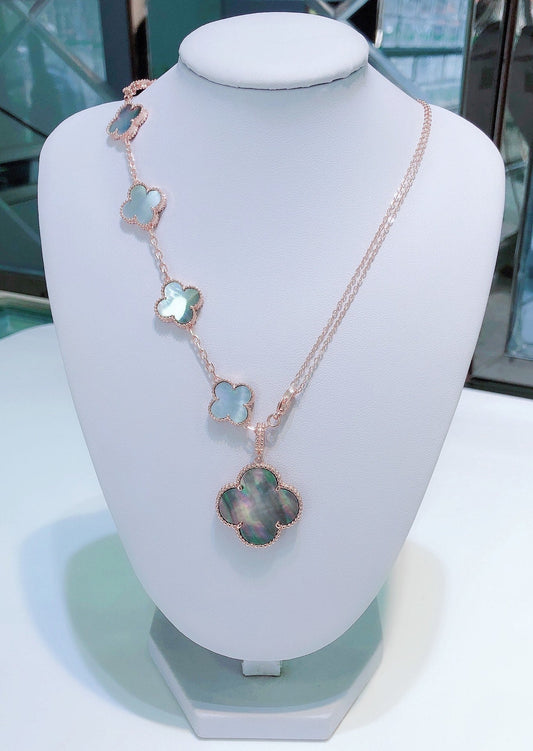 [Kincade Jewelrys]COMBINED BRACELET 5 MOTIFS AND NECKLACE DARK MOP ROSE GOLD
