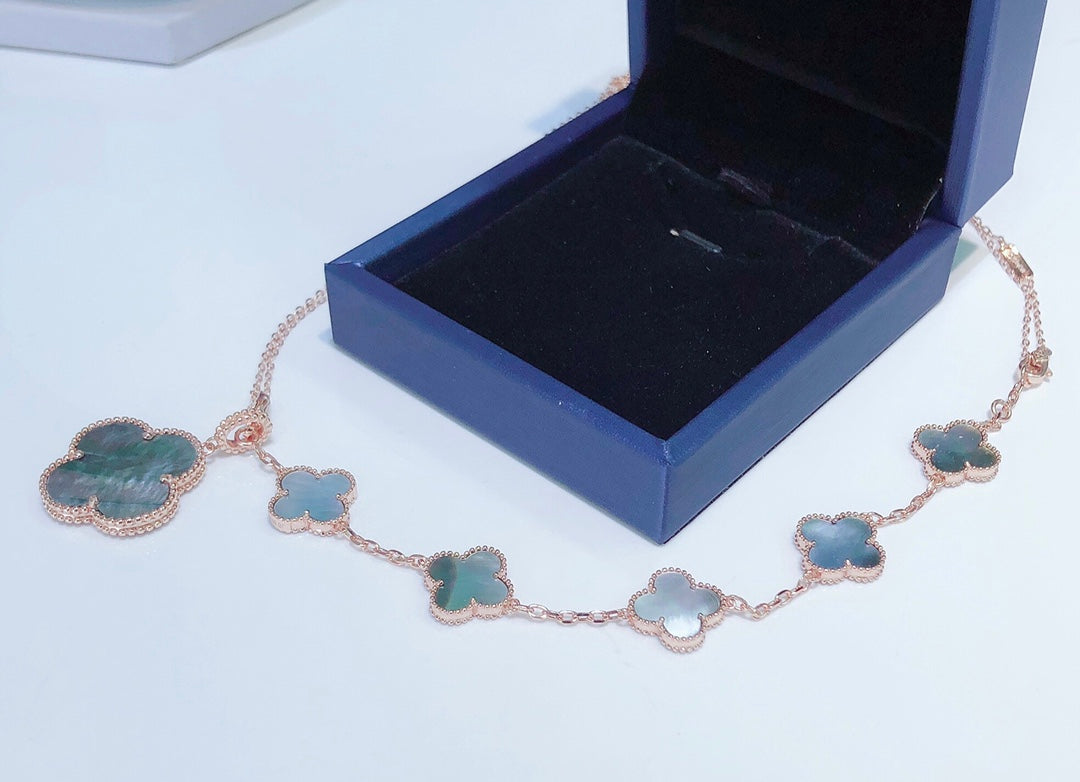 [Kincade Jewelrys]COMBINED BRACELET 5 MOTIFS AND NECKLACE DARK MOP ROSE GOLD