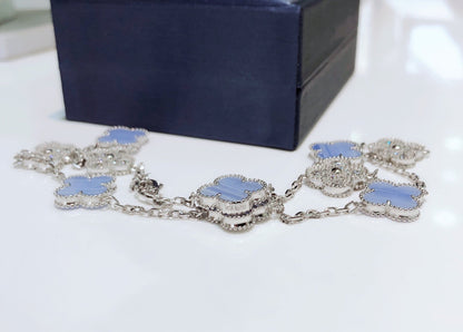[Kincade Jewelrys]CLOVER 10 MOTIFS CHALCEDONY DIAMONDS SILVER NECKLACE