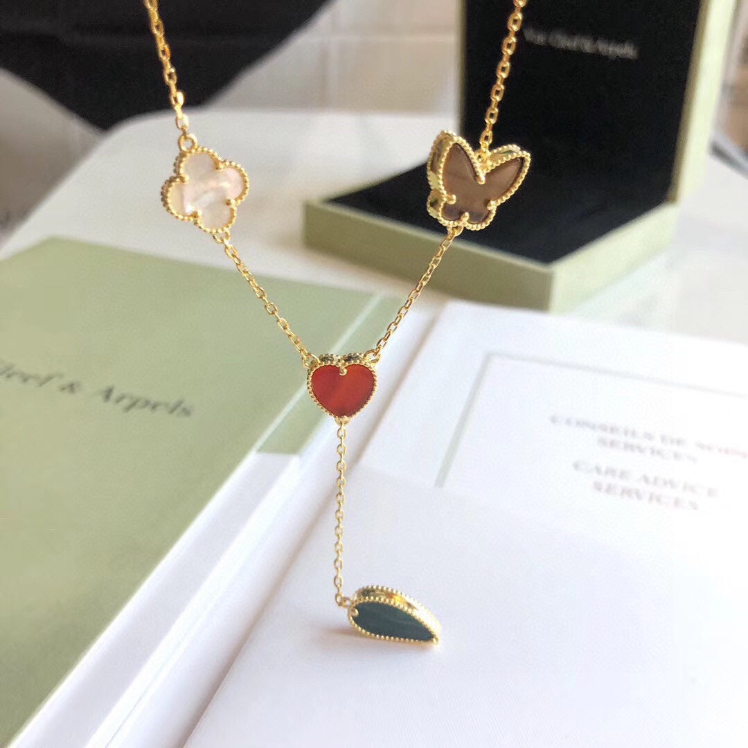 [Kincade Jewelrys]LUCKY SPRING 4 MOTIFS ROSE GOLD NECKLACE